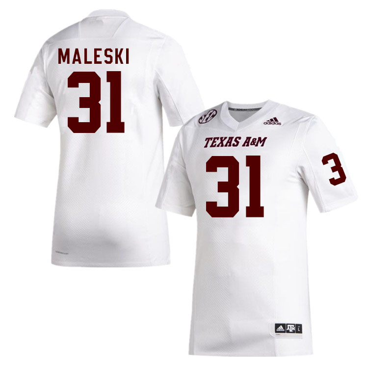 Men #31 Andrew Maleski Texas A&M Aggies College Football Jerseys Stitched Sale-White - Click Image to Close